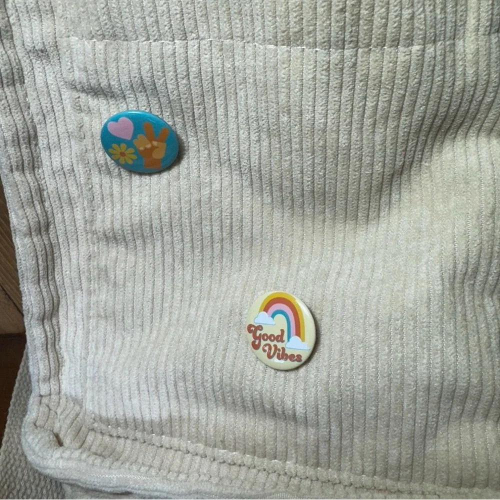 Cream/ Light Tan Corduroy Tote Bag with buttons (Bonus bag free) - Picture 7 of 12